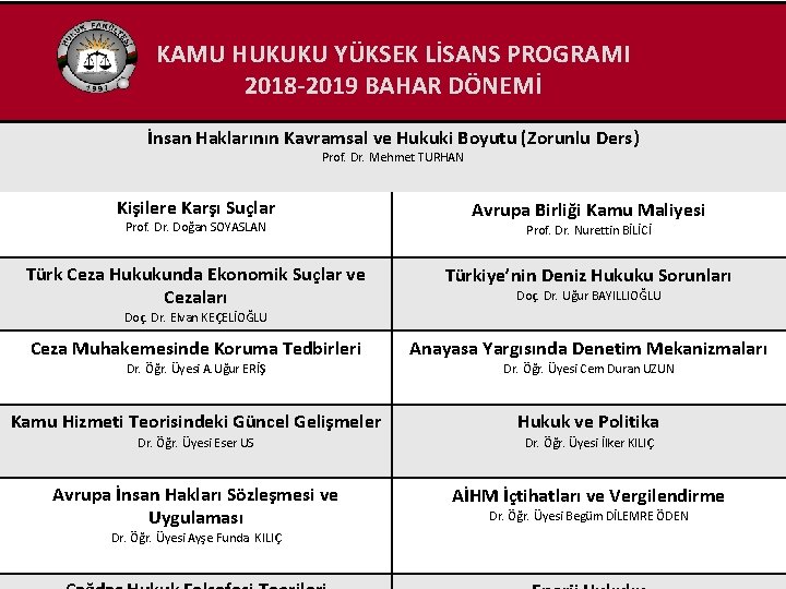 KAMU HUKUKU YÜKSEK LİSANS PROGRAMI 2018 -2019 BAHAR DÖNEMİ İnsan Haklarının Kavramsal ve Hukuki