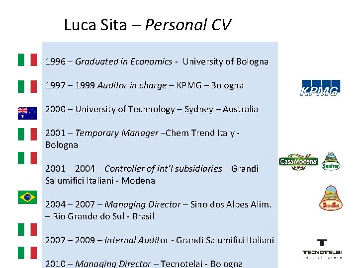 Luca Sita – Personal CV 1996 – Graduated in Economics - University of Bologna