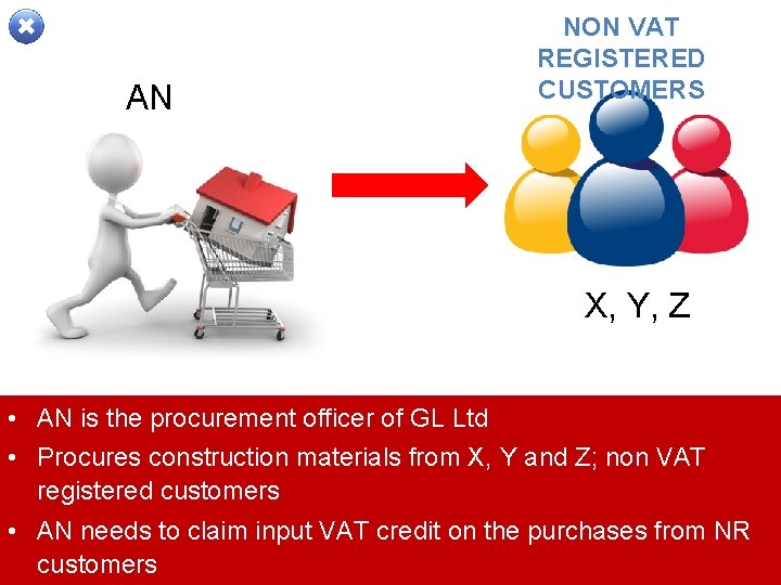 AN NON VAT REGISTERED CUSTOMERS X, Y, Z • AN is the procurement officer