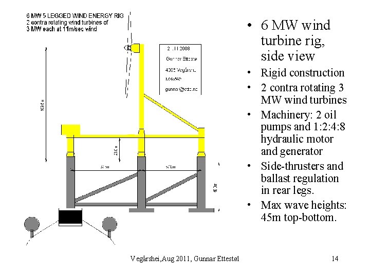  • 6 MW wind turbine rig, side view • Rigid construction • 2