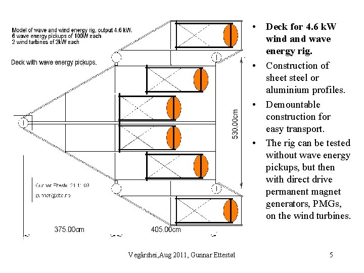  • Deck for 4. 6 k. W wind and wave energy rig. •