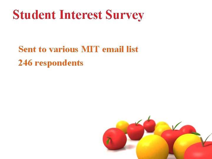 Student Interest Survey Sent to various MIT email list 246 respondents 