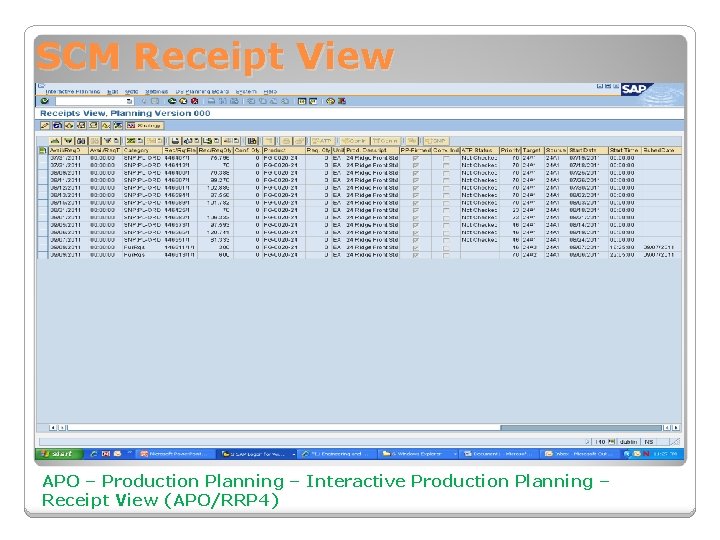 SCM Receipt View APO – Production Planning – Interactive Production Planning – Receipt View