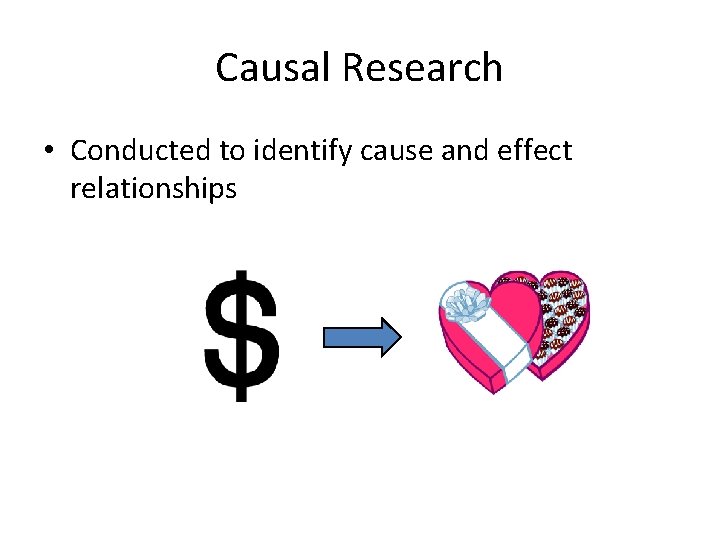 Causal Research • Conducted to identify cause and effect relationships 