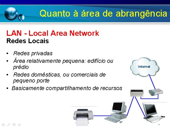 Quanto à área de abrangência LAN - Local Area Network Redes Locais • Redes