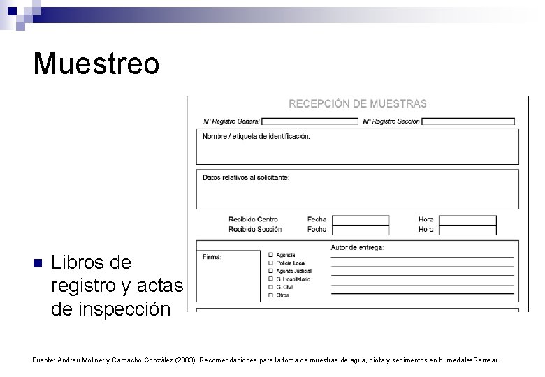 Muestreo n Libros de registro y actas de inspección Fuente: Andreu Moliner y Camacho