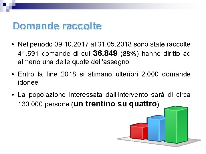 Domande raccolte • Nel periodo 09. 10. 2017 al 31. 05. 2018 sono state