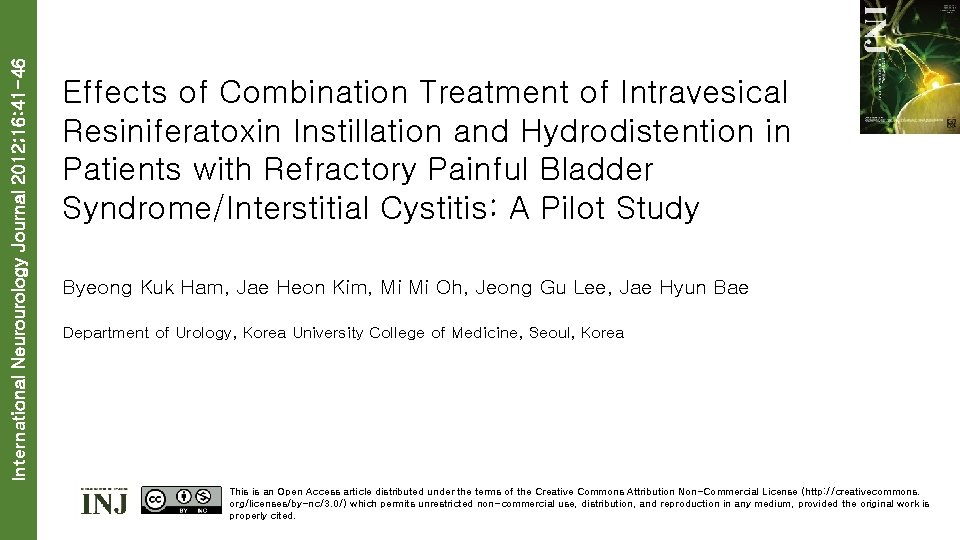 International Neurourology Journal 2012; 16: 41 -46 Effects of Combination Treatment of Intravesical Resiniferatoxin