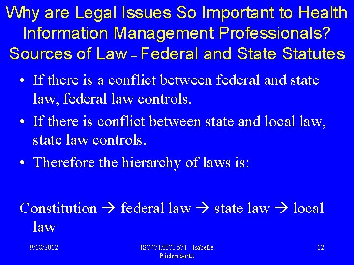 Why are Legal Issues So Important to Health Information Management Professionals? Sources of Law