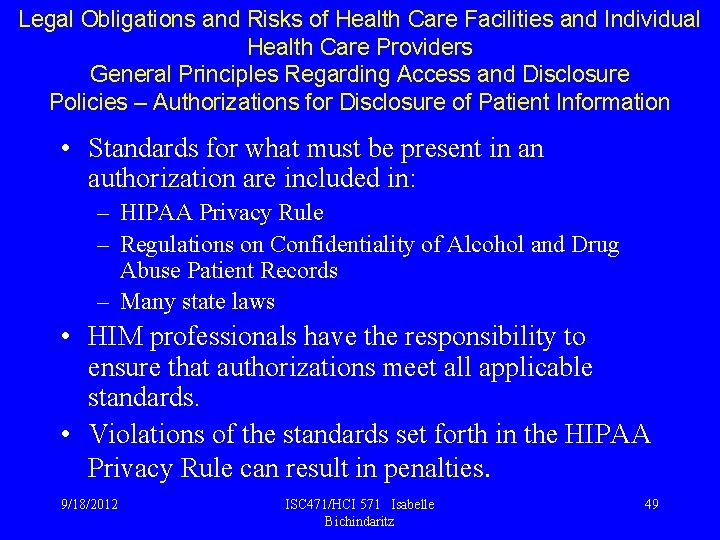 Legal Obligations and Risks of Health Care Facilities and Individual Health Care Providers General