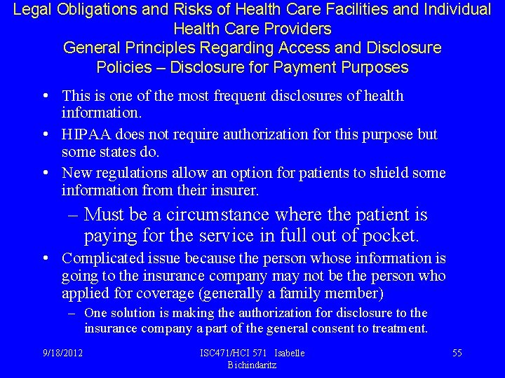 Legal Obligations and Risks of Health Care Facilities and Individual Health Care Providers General