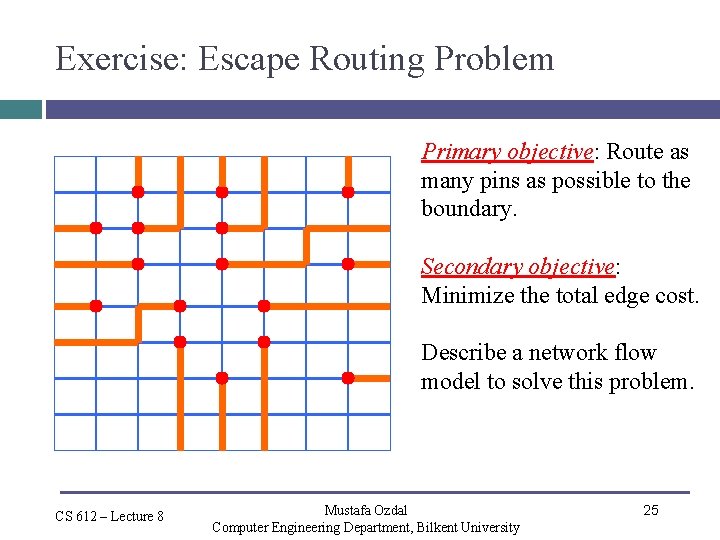 Exercise: Escape Routing Problem Primary objective: Route as many pins as possible to the