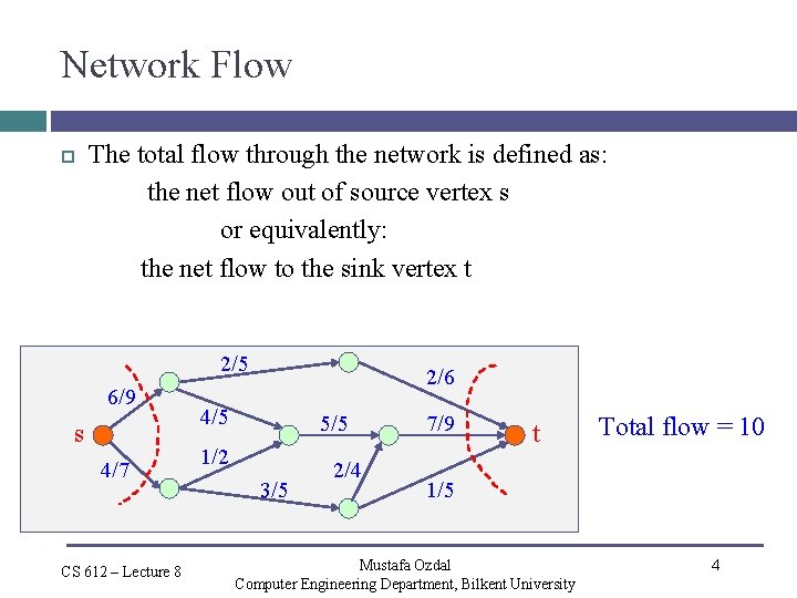 Network Flow The total flow through the network is defined as: the net flow