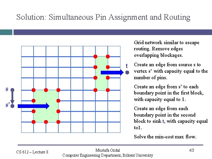 Solution: Simultaneous Pin Assignment and Routing Grid network similar to escape routing. Remove edges