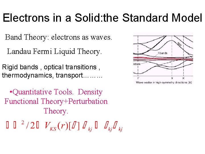 Electrons in a Solid: the Standard Model Band Theory: electrons as waves. Landau Fermi