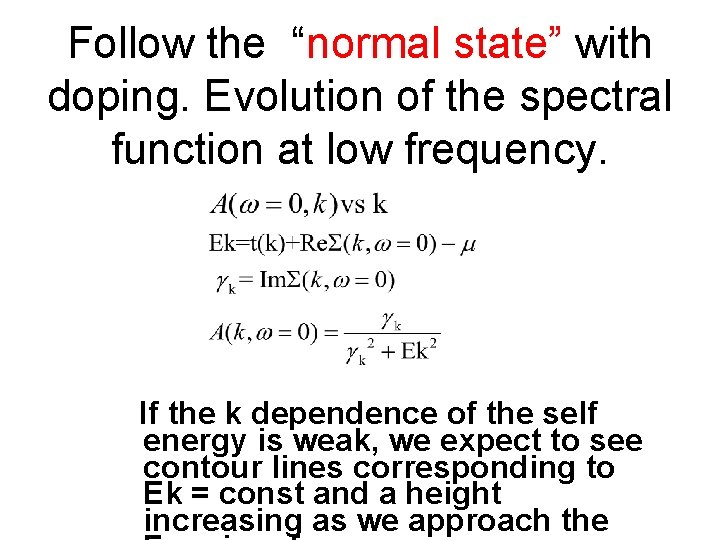 Follow the “normal state” with doping. Evolution of the spectral function at low frequency.