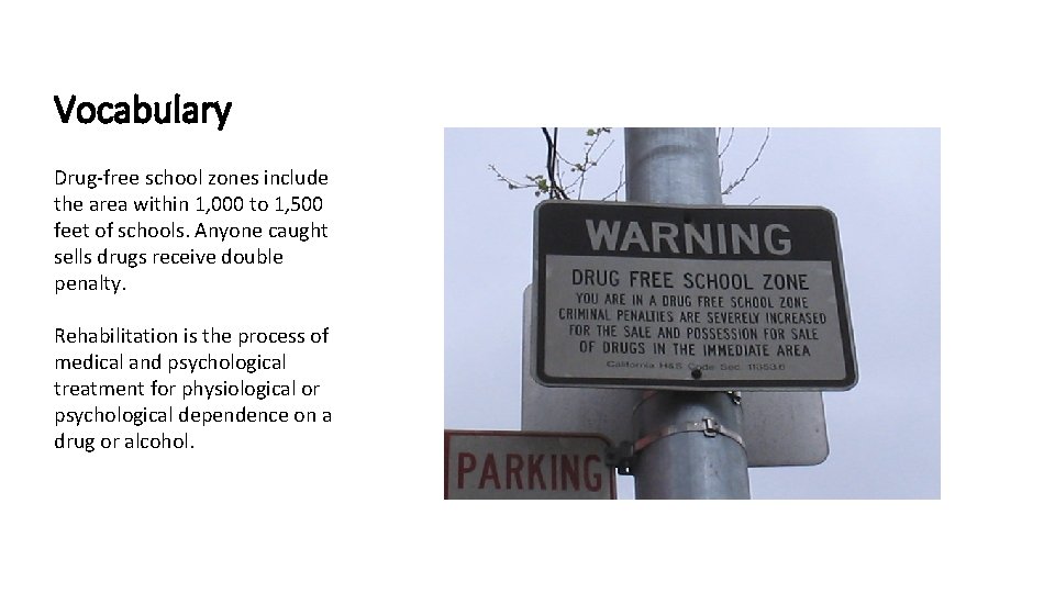 Vocabulary Drug-free school zones include the area within 1, 000 to 1, 500 feet