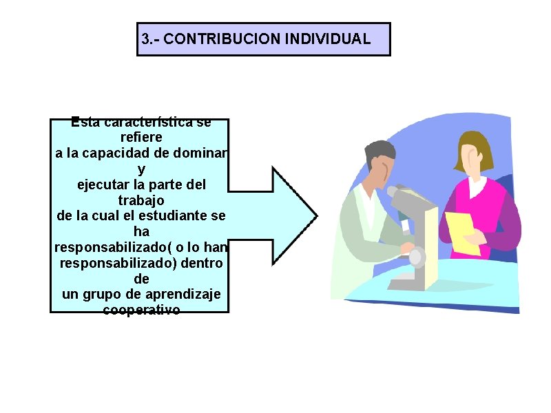 3. - CONTRIBUCION INDIVIDUAL Esta característica se refiere a la capacidad de dominar y