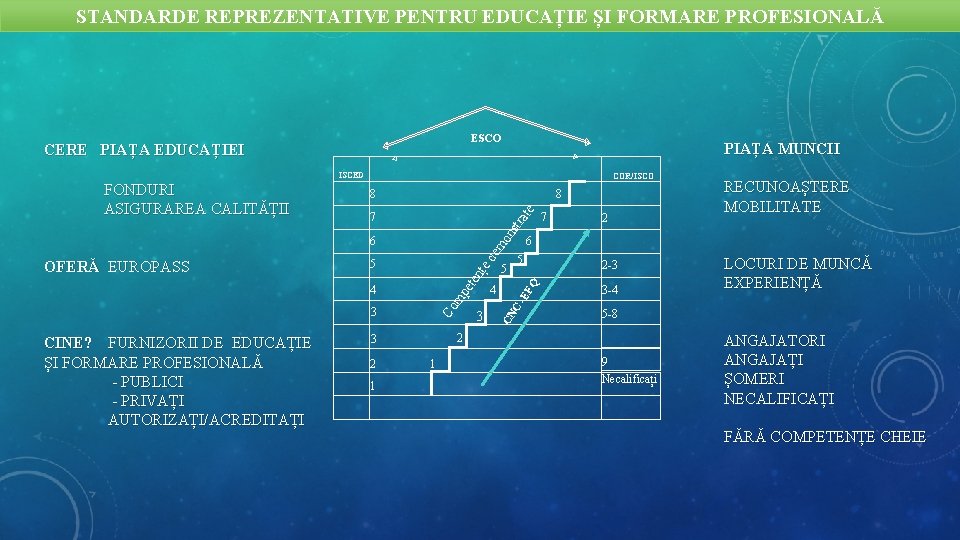 STANDARDE REPREZENTATIVE PENTRU EDUCAȚIE ȘI FORMARE PROFESIONALĂ ESCO CERE PIAȚA EDUCAȚIEI PIAȚA MUNCII ISCED