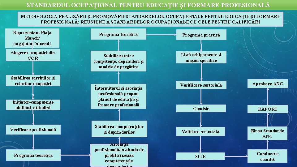 STANDARDUL OCUPAȚIONAL PENTRU EDUCAȚIE ȘI FORMARE PROFESIONALĂ METODOLOGIA REALIZĂRII ȘI PROMOVĂRII STANDARDELOR OCUPAȚIONALE PENTRU