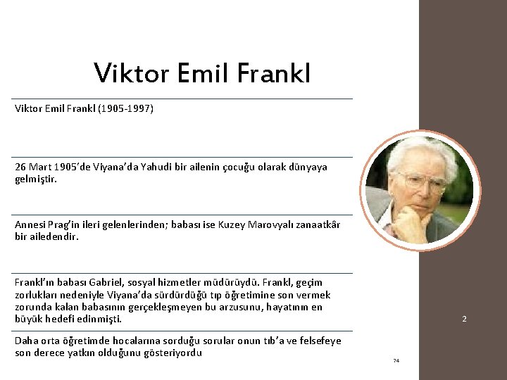 Viktor Emil Frankl (1905 -1997) 26 Mart 1905′de Viyana’da Yahudi bir ailenin çocuğu olarak