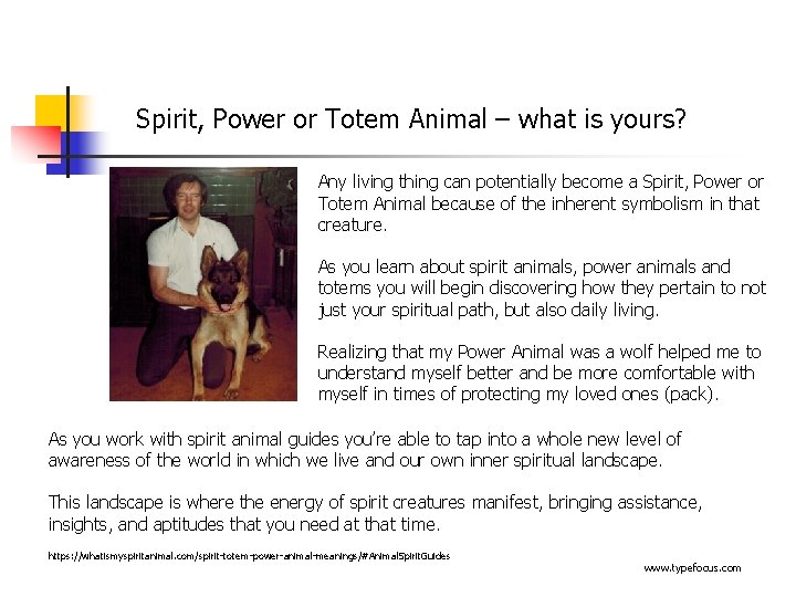 Spirit, Power or Totem Animal – what is yours? Any living thing can potentially