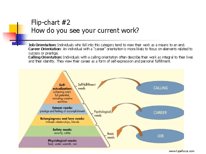 Flip-chart #2 How do you see your current work? Job Orientation: Individuals who fall