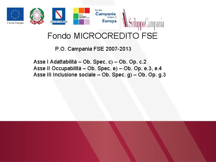 Fondo MICROCREDITO FSE P. O. Campania FSE 2007 -2013 Asse I Adattabilità – Ob.