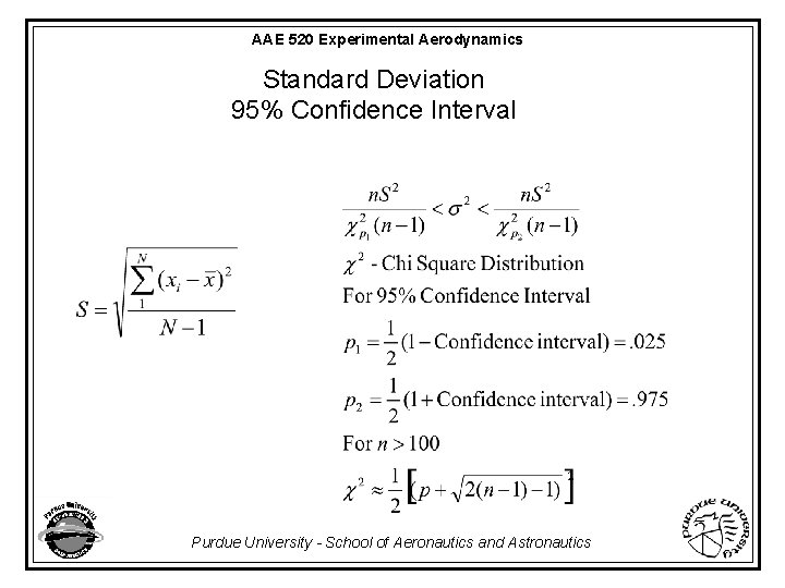 AAE 520 Experimental Aerodynamics Standard Deviation 95% Confidence Interval Purdue University - School of