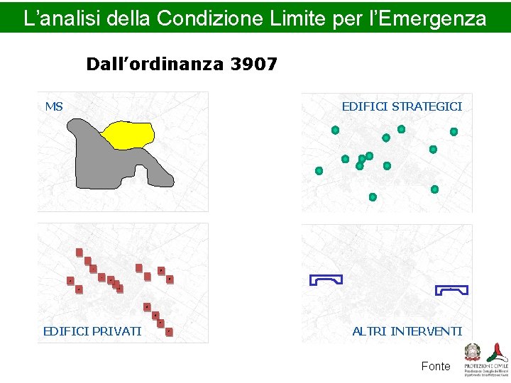 L’analisi della Condizione Limite per l’Emergenza Dall’ordinanza 3907 MS EDIFICI PRIVATI EDIFICI STRATEGICI ALTRI