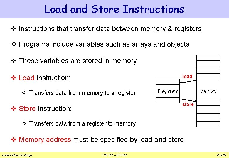 Load and Store Instructions v Instructions that transfer data between memory & registers v