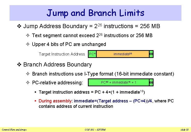 Jump and Branch Limits v Jump Address Boundary = 226 instructions = 256 MB