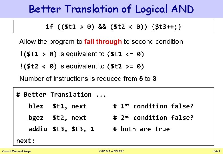 Better Translation of Logical AND if (($t 1 > 0) && ($t 2 <