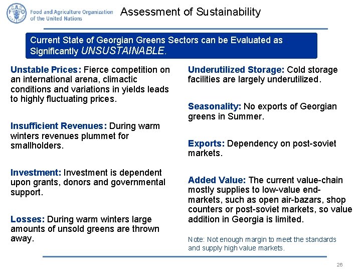 Assessment of Sustainability Current State of Georgian Greens Sectors can be Evaluated as Significantly