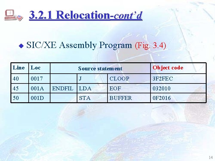 3. 2. 1 Relocation-cont’d u SIC/XE Assembly Program (Fig. 3. 4) Line Loc Source