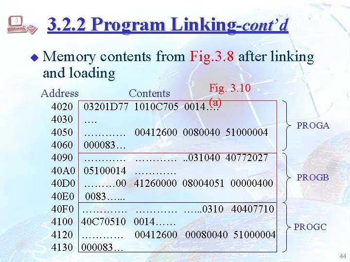 3. 2. 2 Program Linking-cont’d u Memory contents from Fig. 3. 8 after linking