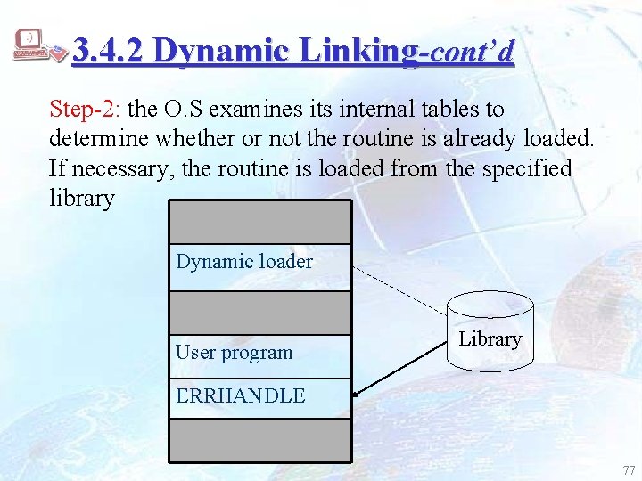 3. 4. 2 Dynamic Linking-cont’d Step-2: the O. S examines its internal tables to