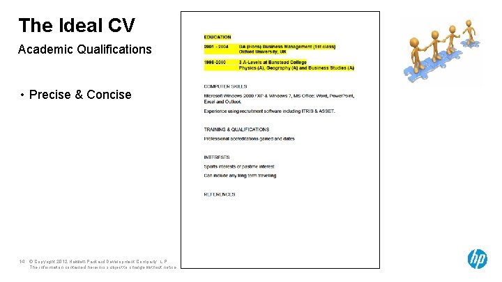 The Ideal CV Academic Qualifications • Precise & Concise 14 © Copyright 2012 Hewlett-Packard