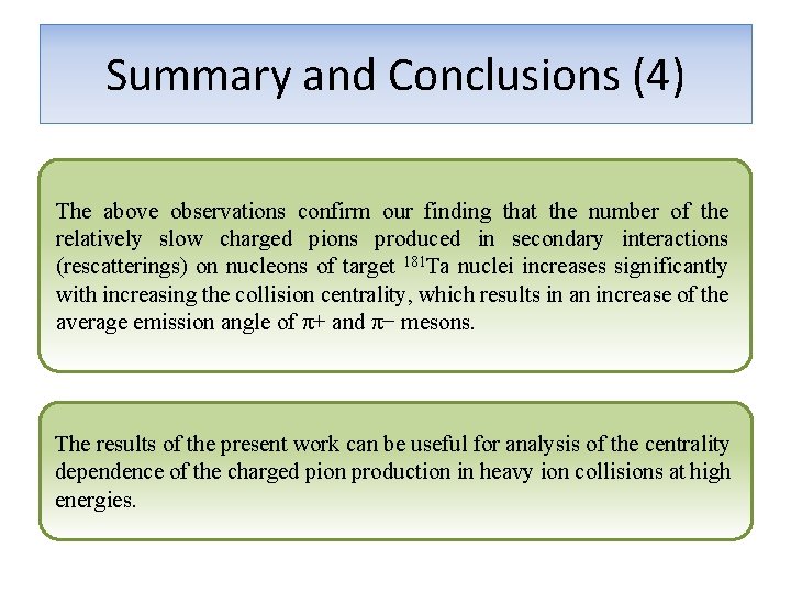 Summary and Conclusions (4) The above observations confirm our finding that the number of