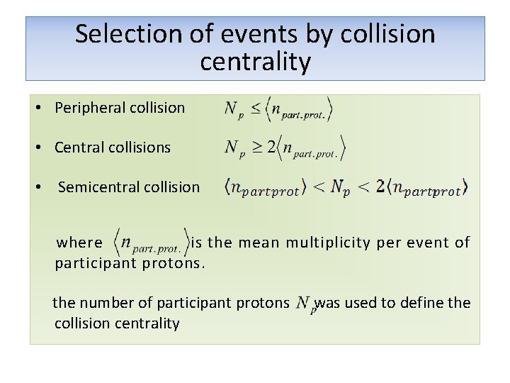 12 C+181 Ta Selection of events by collision centrality • Peripheral collision • Central