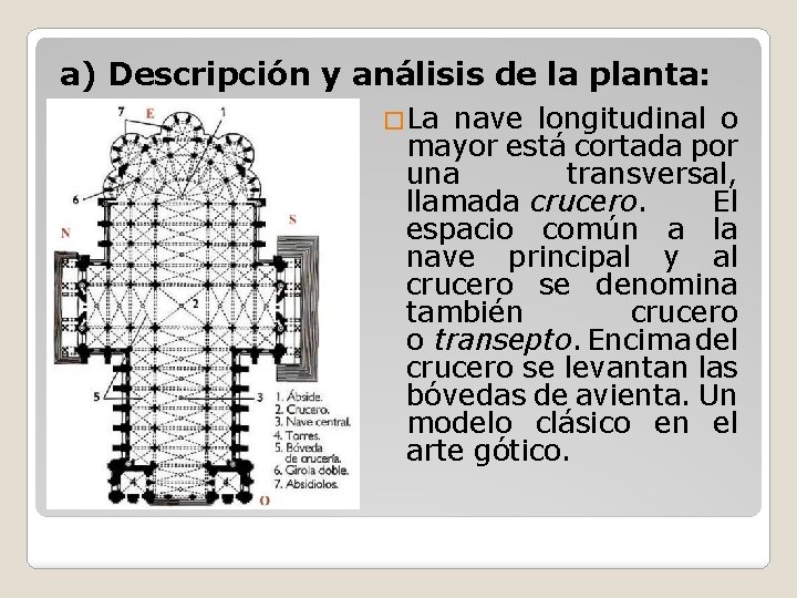 a) Descripción y análisis de la planta: �La nave longitudinal o mayor está cortada