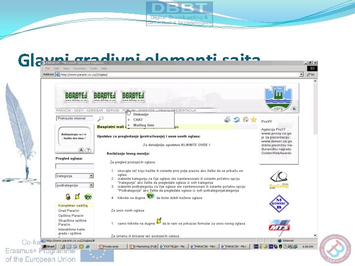 Glavni gradivni elementi sajta 