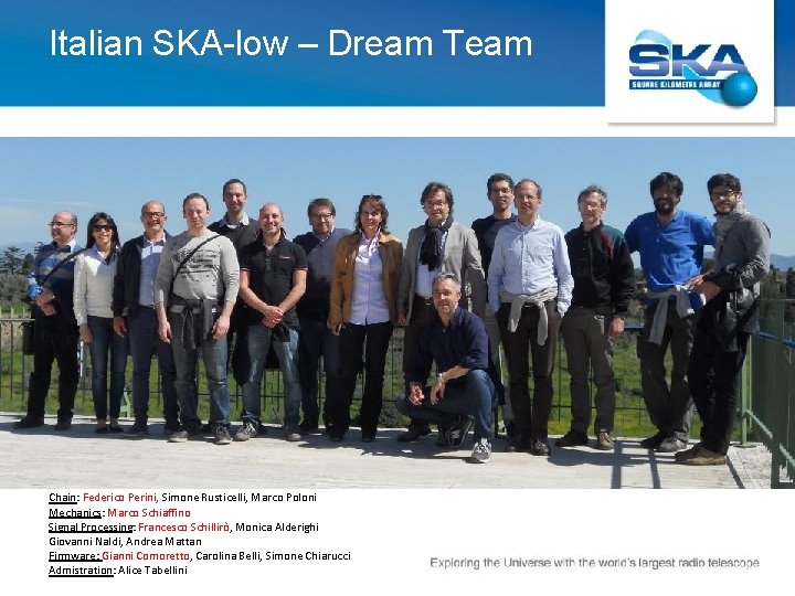 Italian SKA-low – Dream Team Davide Fierro PM SKA Italia Jader Monari Technical LFAA