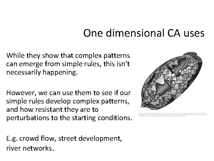 One dimensional CA uses While they show that complex patterns can emerge from simple