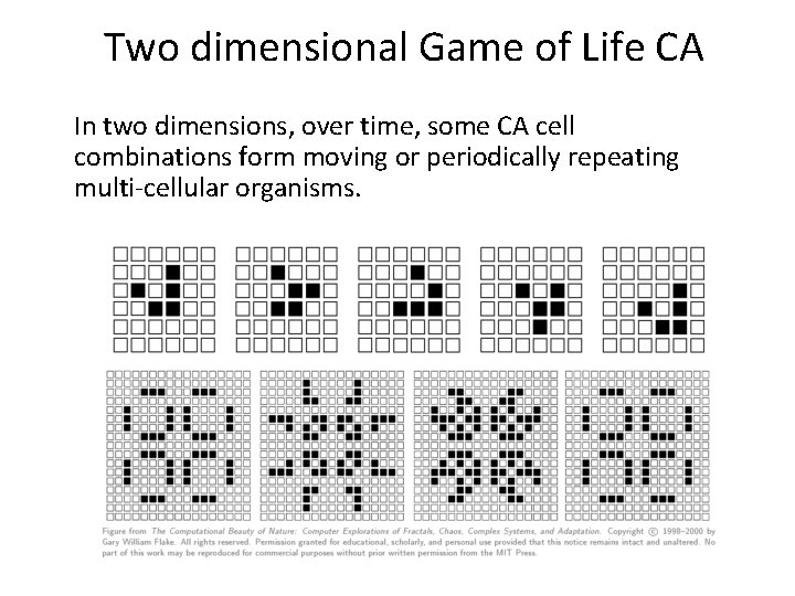 Two dimensional Game of Life CA In two dimensions, over time, some CA cell