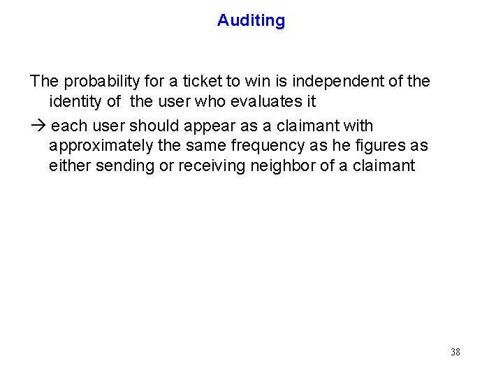 Auditing The probability for a ticket to win is independent of the identity of