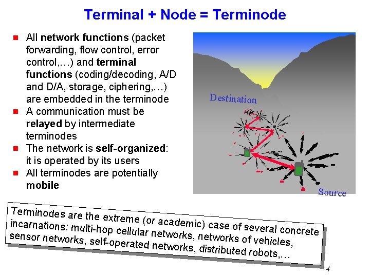 Terminal + Node = Terminode g g All network functions (packet forwarding, flow control,