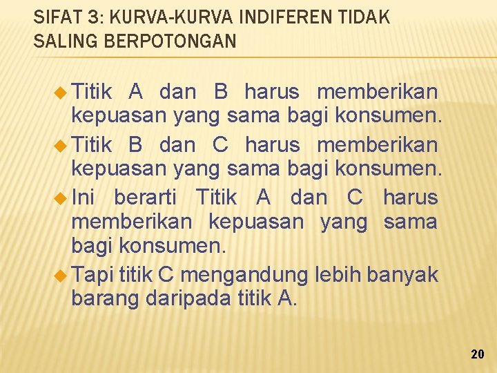 SIFAT 3: KURVA-KURVA INDIFEREN TIDAK SALING BERPOTONGAN u Titik A dan B harus memberikan