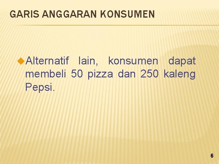 GARIS ANGGARAN KONSUMEN u. Alternatif lain, konsumen dapat membeli 50 pizza dan 250 kaleng