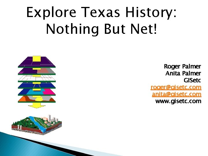 Explore Texas History: Nothing But Net! Roger Palmer Anita Palmer GISetc roger@gisetc. com anita@gisetc.